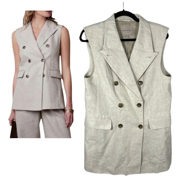 Banana Republic Palma Linen Vest Natural Beige Size 12 - Picture 1 of 8